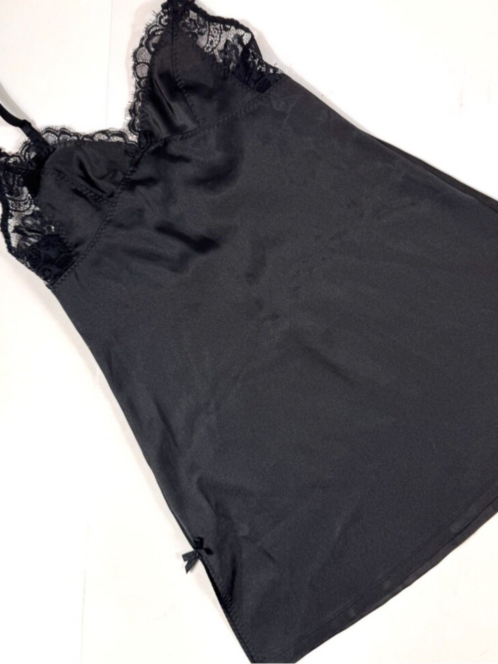 Victoria's Secret Black Silk Lace trim mini slip dress